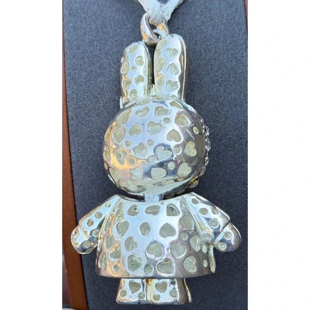 Vintage Bunny Rabbit Pendant Necklace Rhinestone Pink Enamel Miffy Style 28